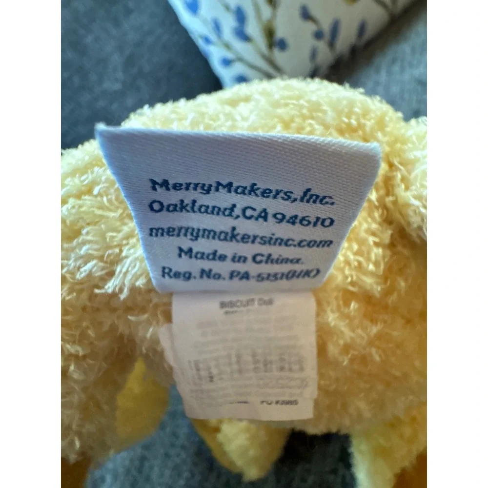 MerryMakers Biscuit the Little Yellow Puppy Plush Dog 8 Inch Red Collar Toy